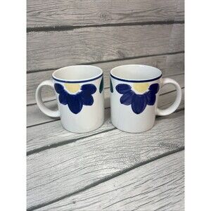 Vtg International Tableworks Blue Napoli Stoneware Coffee Mugs 10 Oz Set 2